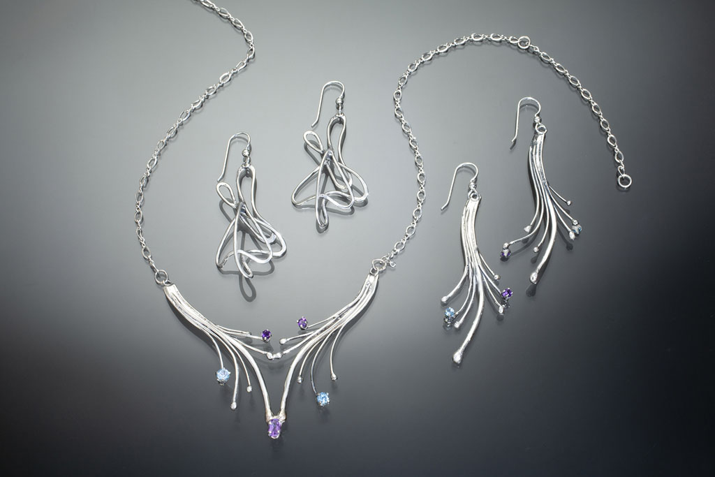 silver jewelry in blue topaz and amethyst